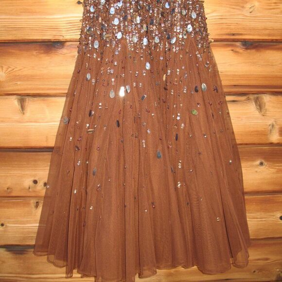 MAC DUGGAL 24018 Womens Brown  Flutter Sleeve Sheer Top Beaded Dress - Picture 13 of 14